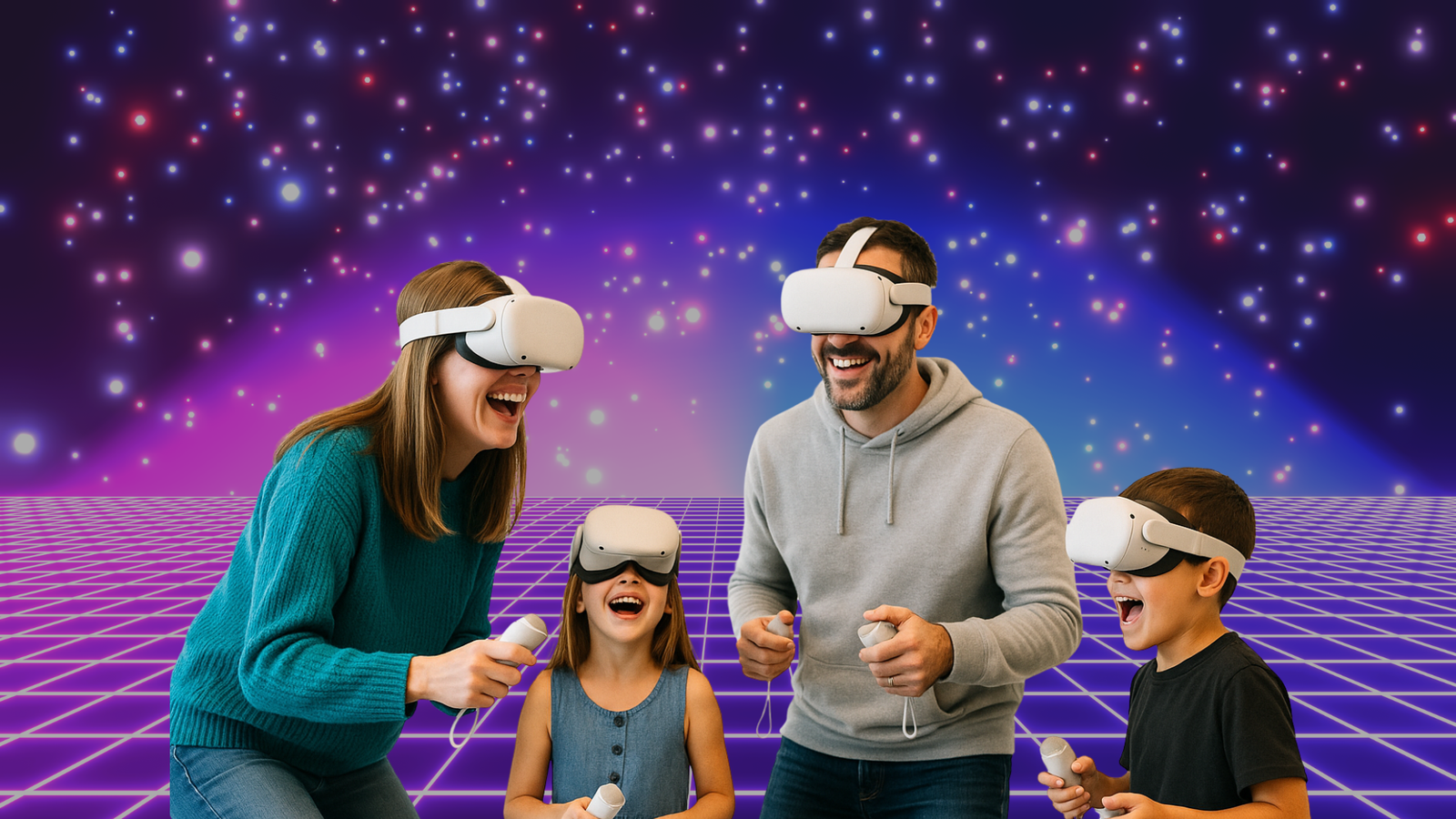 Familia jugando junta con realidad virtual VRINKA